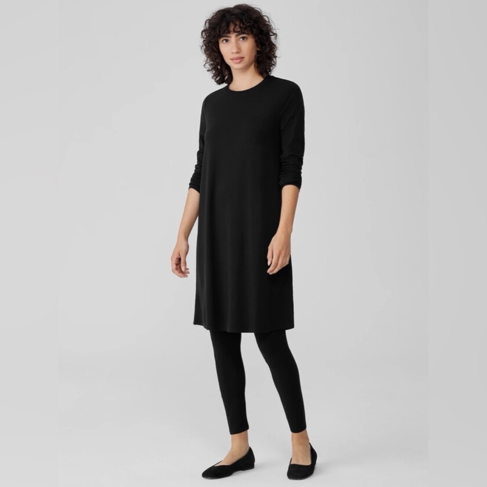 Eileen Fisher Stretch Jersey Knit Crew Neck Dress Black Sz XS